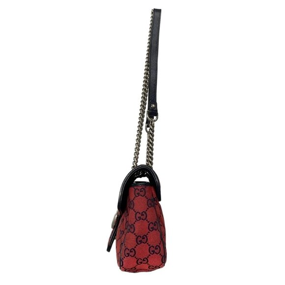 Auth GUCCI GG Marmont Quilting Small Shoulder Bag Red Navy Jacquard - Picture 2 of 14